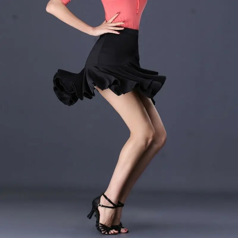 フリルラテンダンススカートレディース社交ルンバサンバタンゴチャチャスカートラップダンスウェア衣装ステージパフォーマンススカート