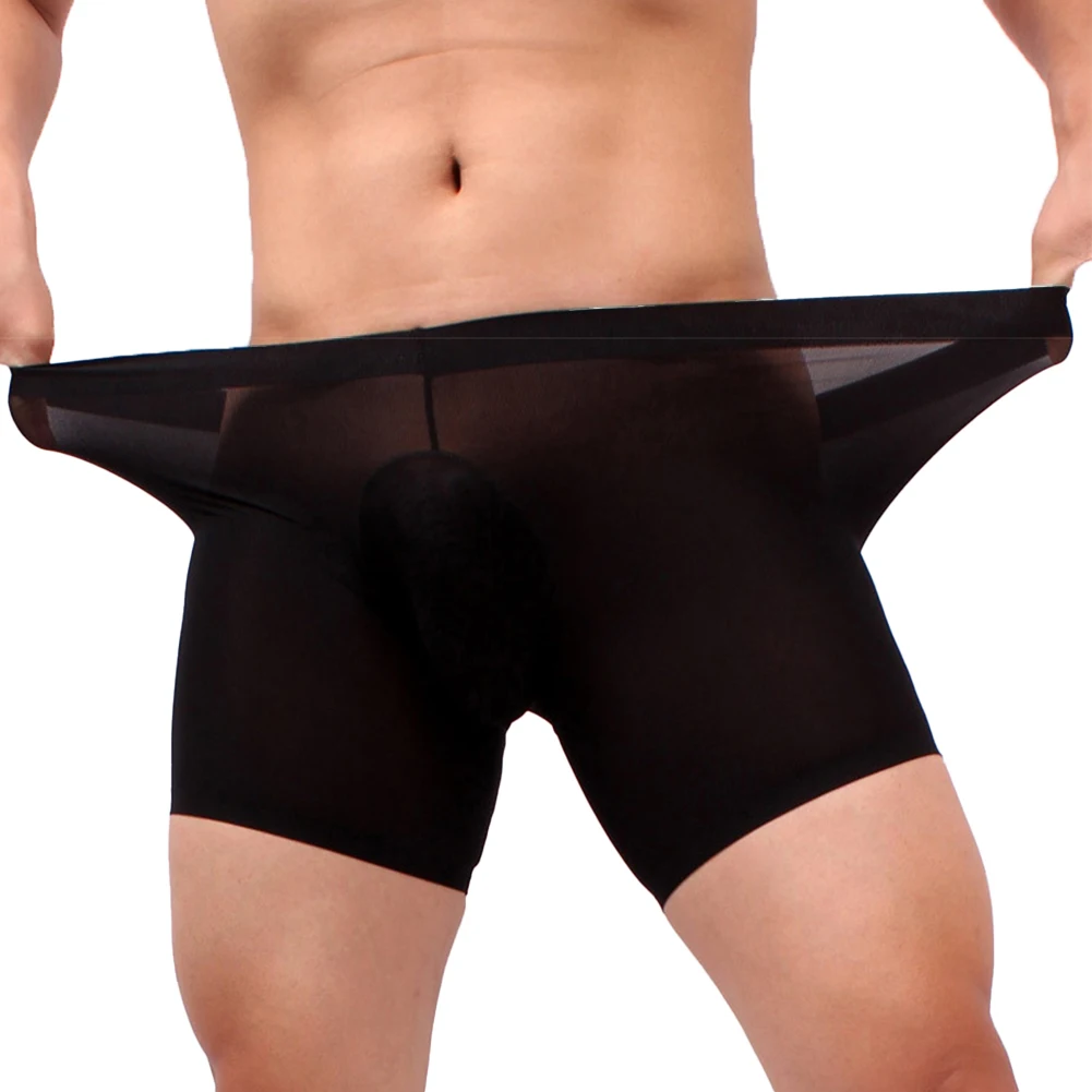 

Men Trunks Thin Boxer Shorts Ice Silk Sheath Transparent Pouch Panties Sexy High Elastic Underwear See-Through Homme Slip