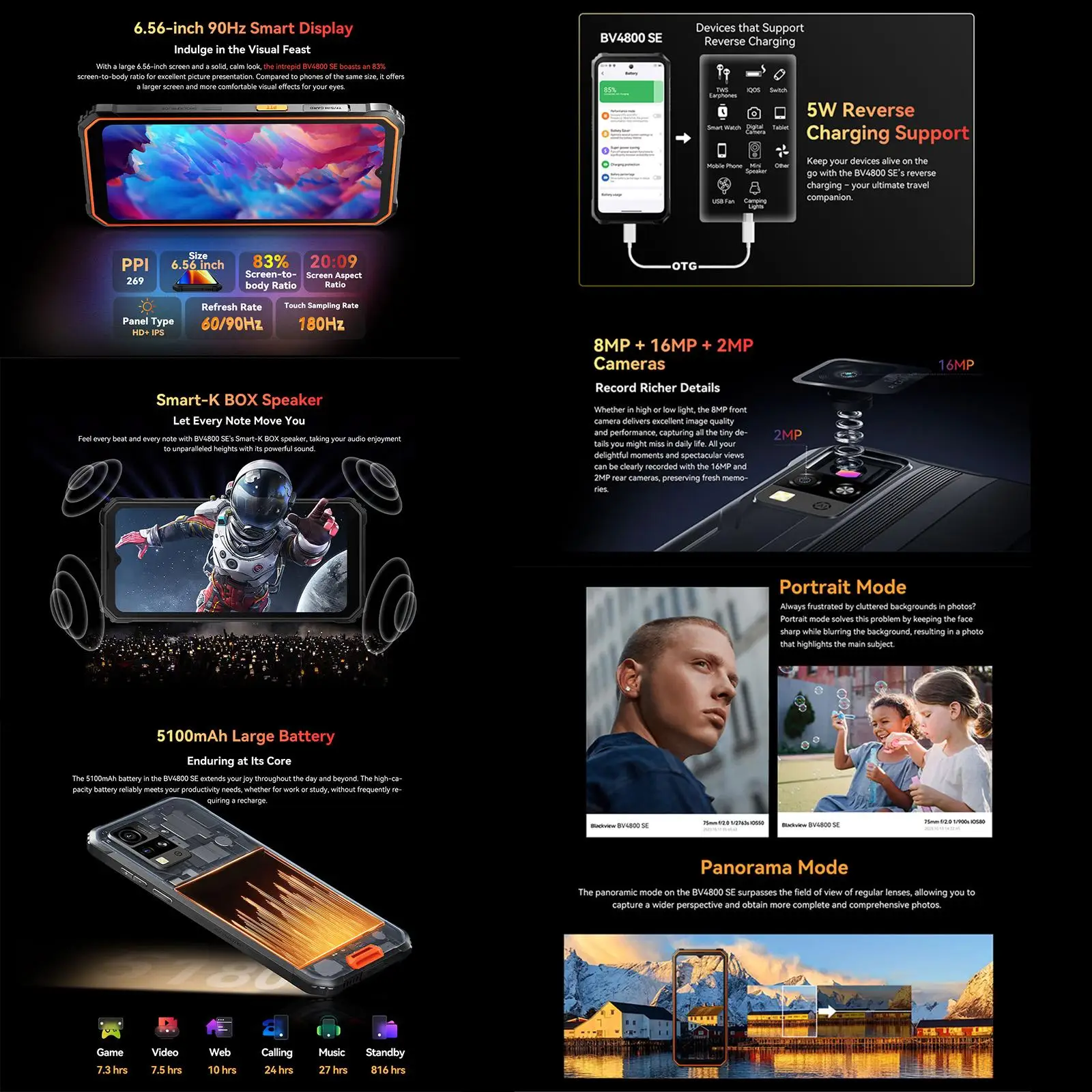 Blackview BV4800 SE هاتف متين 4GB + 64GB 6.56 بوصة أندرويد 15 UMS9320E T615 ثماني النواة 5100mAh 4G NFC الهاتف الذكي #3