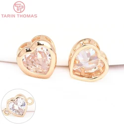 (3075) 4PCS 7.5x7.7MM 8.7x8.8MM 24K Gold Color Brass with Zircon Heart Charms Spacer Beads Bracelet Beads Quality Accessories