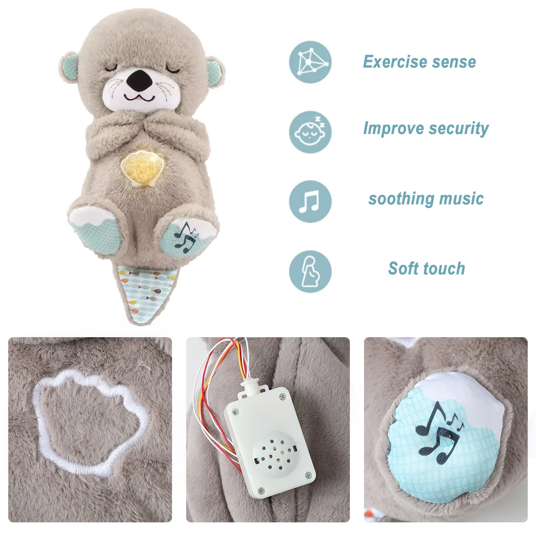 Breathing Otter Baby Sleep and Playmate 4 Modes Halloween Koala Musical Stuffed Plush Toy with Lights Sounds Sensory Baby Gifts