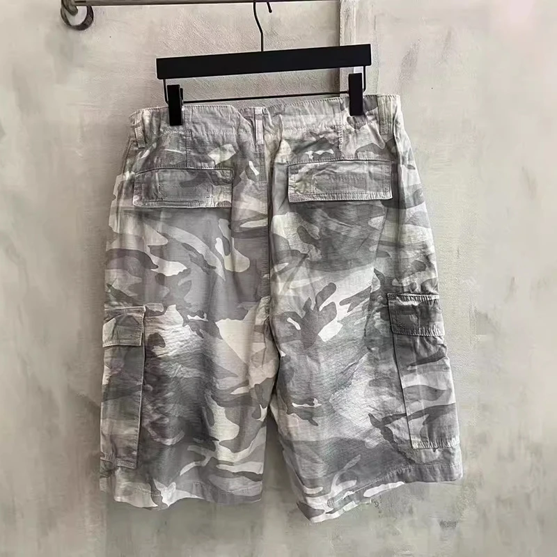 [BOMP] High End Original Padrão Paris B Indústria Pesada Pintados à Mão Grade de Pintura Suja Workwear Shorts Jeans Calças de Cinco Quartos