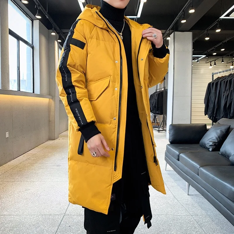 New Arrival Down Coat Winter Men Korean Style White Duck Down Hooded Jacket Mid-long Stylish Outerwear Thick Warm Male Clothes