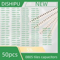 50PCS 0805 tiles capacitors 100PF/120PF/150PF/200PF/300PF/390PF/470PF/680PF/820PF NPO ±5% 100PF 50V 5%