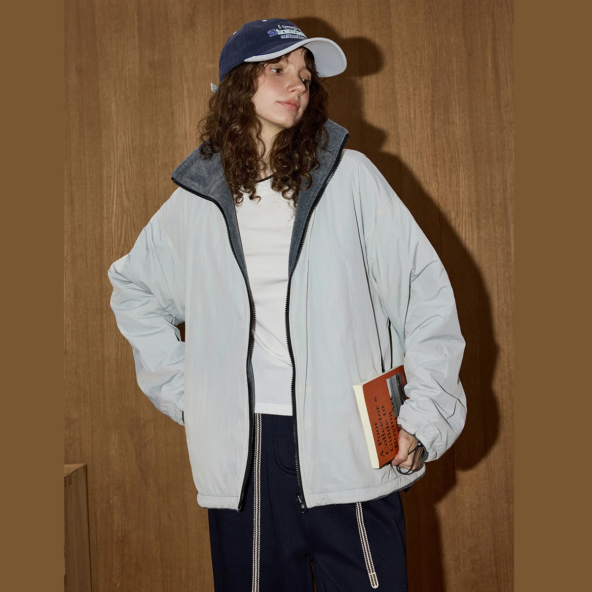 

2025 Winter Women's Reversible Fleece Jacket Stand Collar Double Sided Wear Coat Minimalist Oversize Loungewear Casual Outerwear