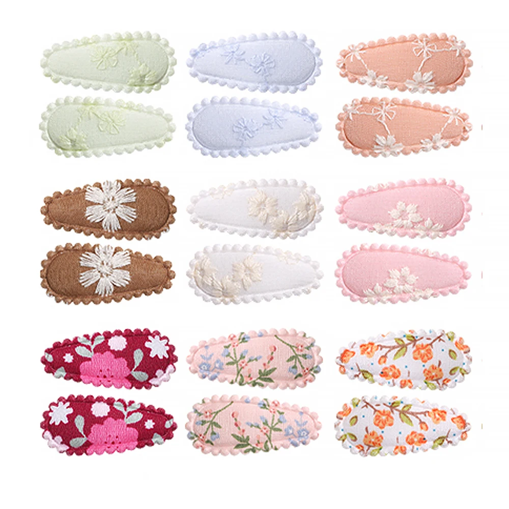 2Pcs Cute Mini Embroidery Print Waterdrop Shape Hair Clips for Girls BB Hairpin Barrettes Headwear Newborn Baby Hair Accessories