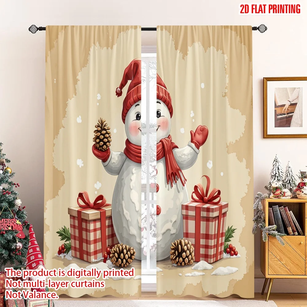 

2pcs 2D flat printing Christmas Curtain Festive Snowman Christmas Gifts Fabric Without Electricity Holiday Decorations Use for