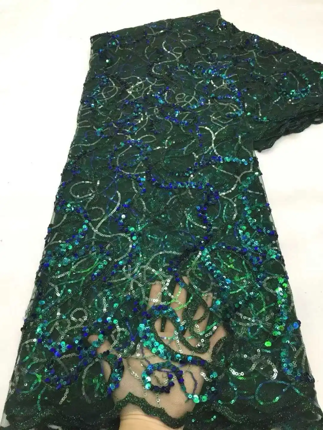 

Luxury African Sequins Beaded Lace Fabric High Quality Lace French Lace Fabric Nigerian Lace Fabrics Party.