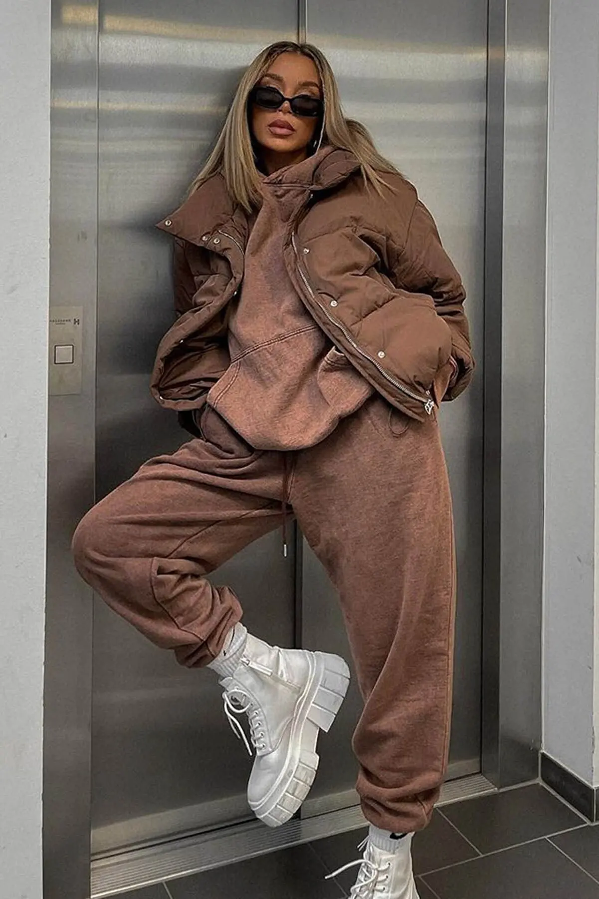 2023 Model Daily Winter Brown Oversize Basic Coat Quilted Inflatable Women's Coat Winter Clothes Inflatable Jacket Keep Warm