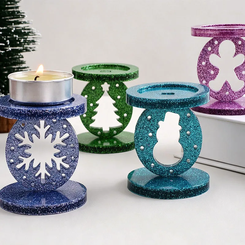 DIY Crystal Epoxy Plaster Molds Christmas Snowflake Christmas Tree Candlestick Mirror Silicone Mold Candle Holder Bracket Mold