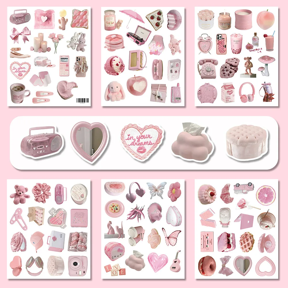 مجموعة ملصقات وردية لطيفة (100 قطعة) - ديكور باستيل كاواي لزجاجة المياه والمذكرات - تسجيل مورهان وكانتيك لمتجر يور لايف #1