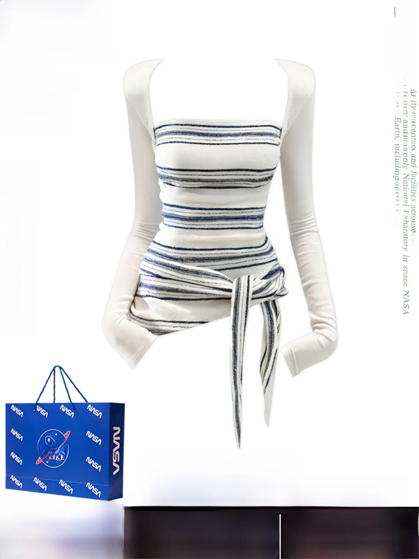 

Корейская женская футболка с длинным рукавом для осени и зимы, облегающая, с квадратным вырезом, поясом на талии, в стиле тай-дай, в полоску