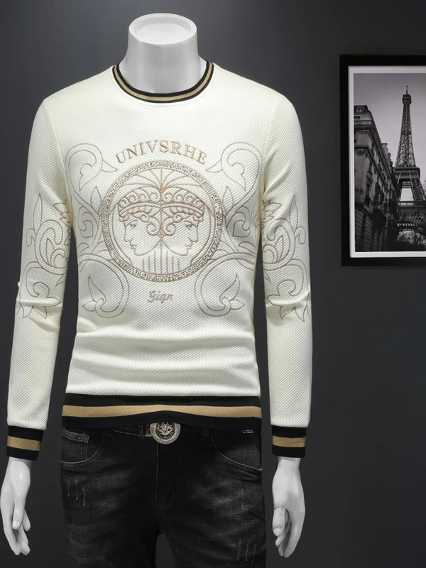 

Повседневный модный свитшот с длинным рукавом и круглым вырезом для мужчин, с вышивкой, универсальный, удобный, из смесового хлопка, стильный.