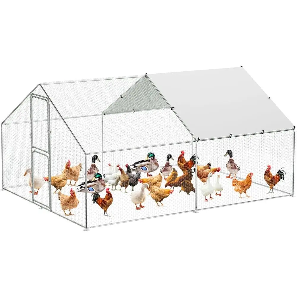 

Large Metal Chicken Coop with Waterproo and Anti-UV Cover, Walk-in Poultry Cage, Large Chicken Pen, Outdoor Hen Run House or Bac