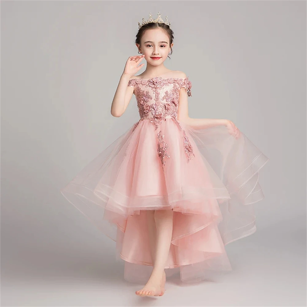 robe-de-demoiselle-d'honneur-rose-personnalisee-pour-mariage-avec-appliques-manches-courtes-taille-haute-elegante-pour-fete-d'anniversaire-d'enfants-premiere-communion