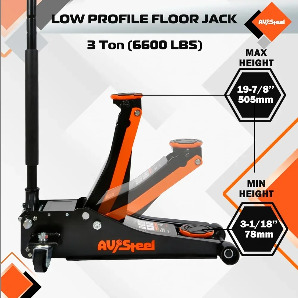 3 Ton Low Profile Floor Jack, 6600 lbs Heavy Duty Hydraulic Car Jack with Dual Pistons Quick Lift Pump, Lifting Range 3-1/8" to 19-7/8" view 2