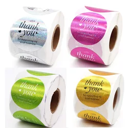 500 Pcs/roll Korean Thank You for Supporting My Small Business Stickers laser Diy Handmade Seal Labels Stickers Gold Blue green