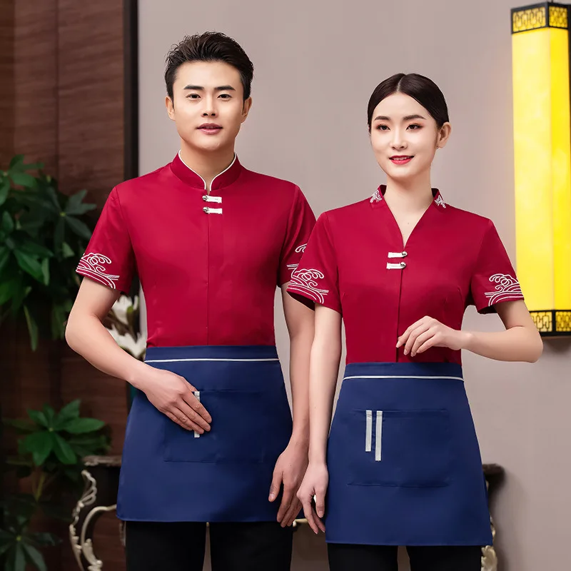 

Buffet Restaurant Hot Pot Restaurant Waiter Workwear Summer Short-Sleeved Dining Teahouse Barbecue Shop Food Delivery Clothing S