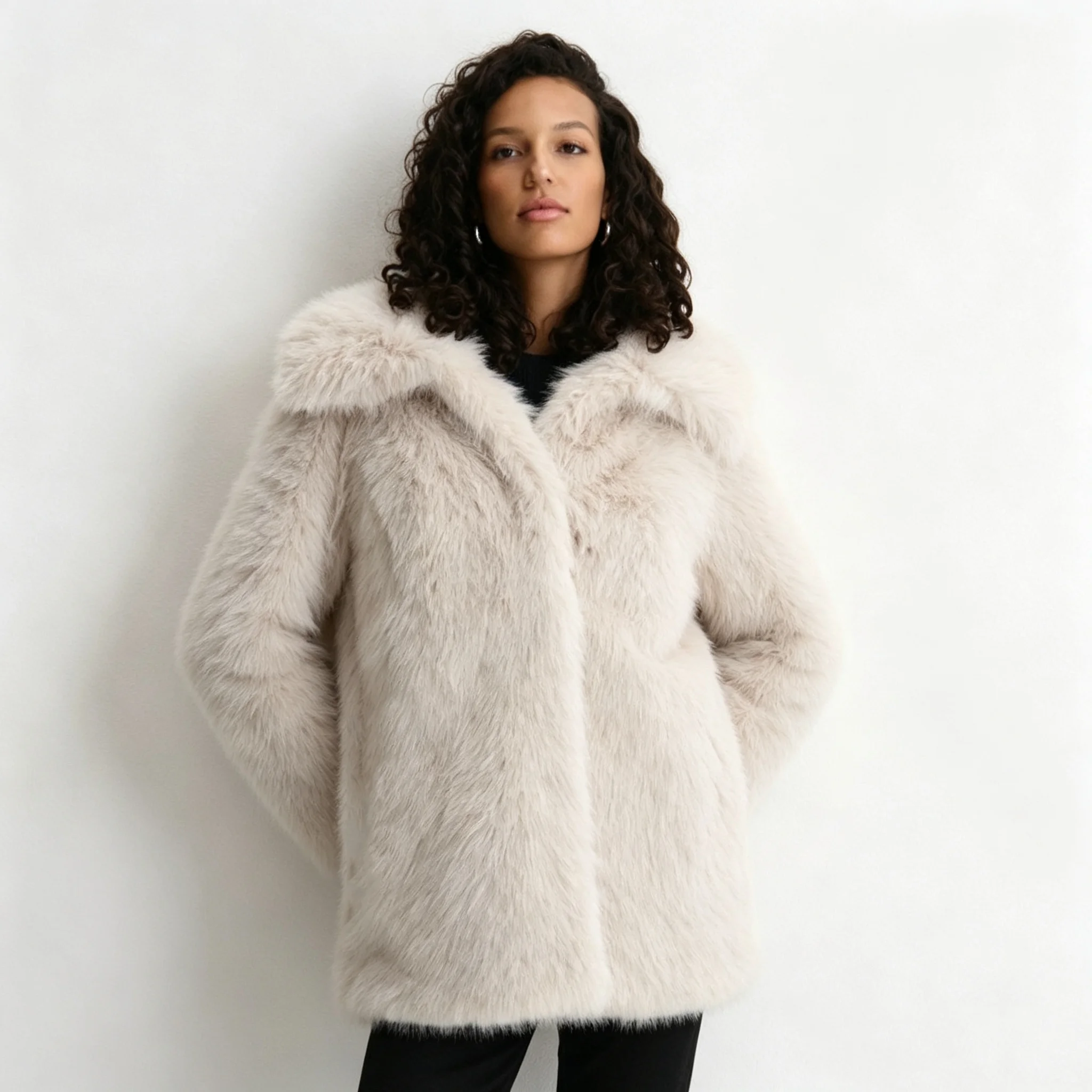 RU 2026 Women Faux Fur Coat Mid Length Loose Fluffy Plush Warm Outerwear For Autumn Winter Daily Elegant Street Fashion Outfits