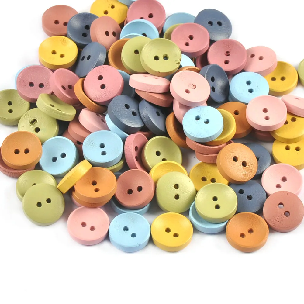 50Pcs Mixed Color 2Holes Round Wooden Buttons For Scrapbook Crafts Sewing Accessories Home Decor Handmade Supplies 15/20/25mm