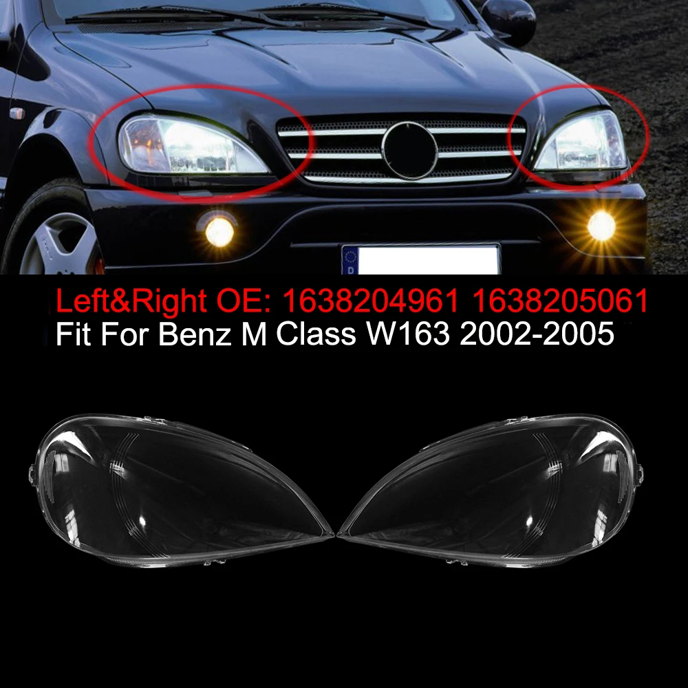 2pcs Waterproof Car Front Headlight Cover For  Mercedes-Benz W163 M-Class 2002-2005 1638204961/1638205061