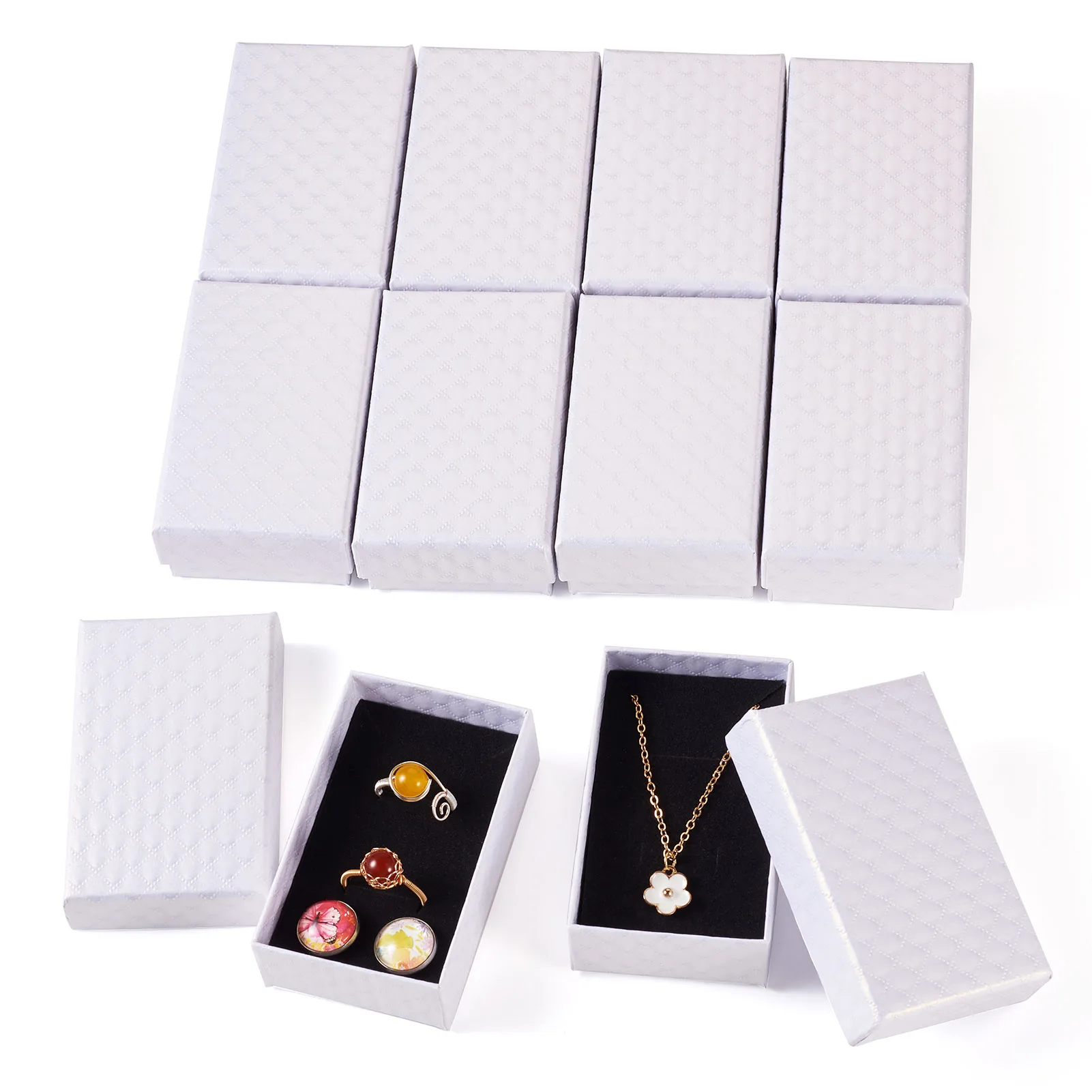 

12pcs 8.1x5.1x2.75cm Rhombus Textured Cardboard Gift Storage Boxes Rectangle for Display Necklace Bracelet Ring