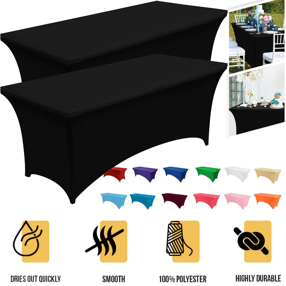 1pc 6FT Spandex Stretch Tablecloth Suitable for Kitchen Parties Banquets Weddings Events Hotel Cocktail Washable Table Cover