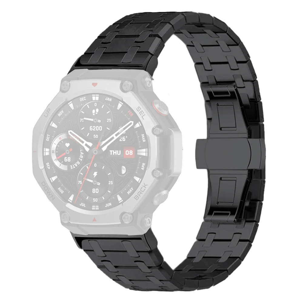 

For Huami Amazfit T-Rex 2 Stainless Steel Watch Band with Butterfly Clasp - Black