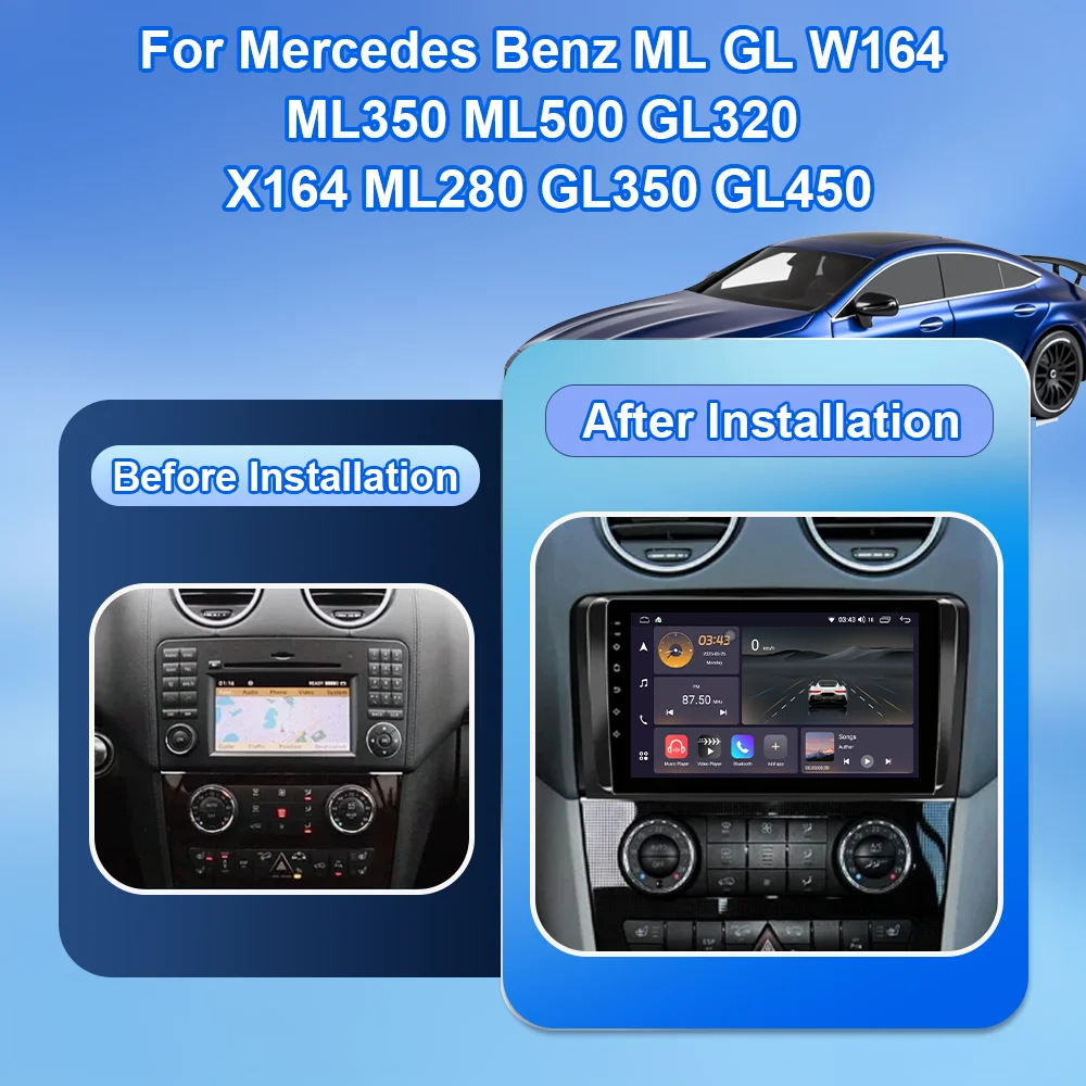 Android 15 For Mercedes Benz ML GL W164 ML350 ML500 GL320 X164 ML280 GL350 GL450 Car Radio wireless Carplay Audio Multimedia DSP