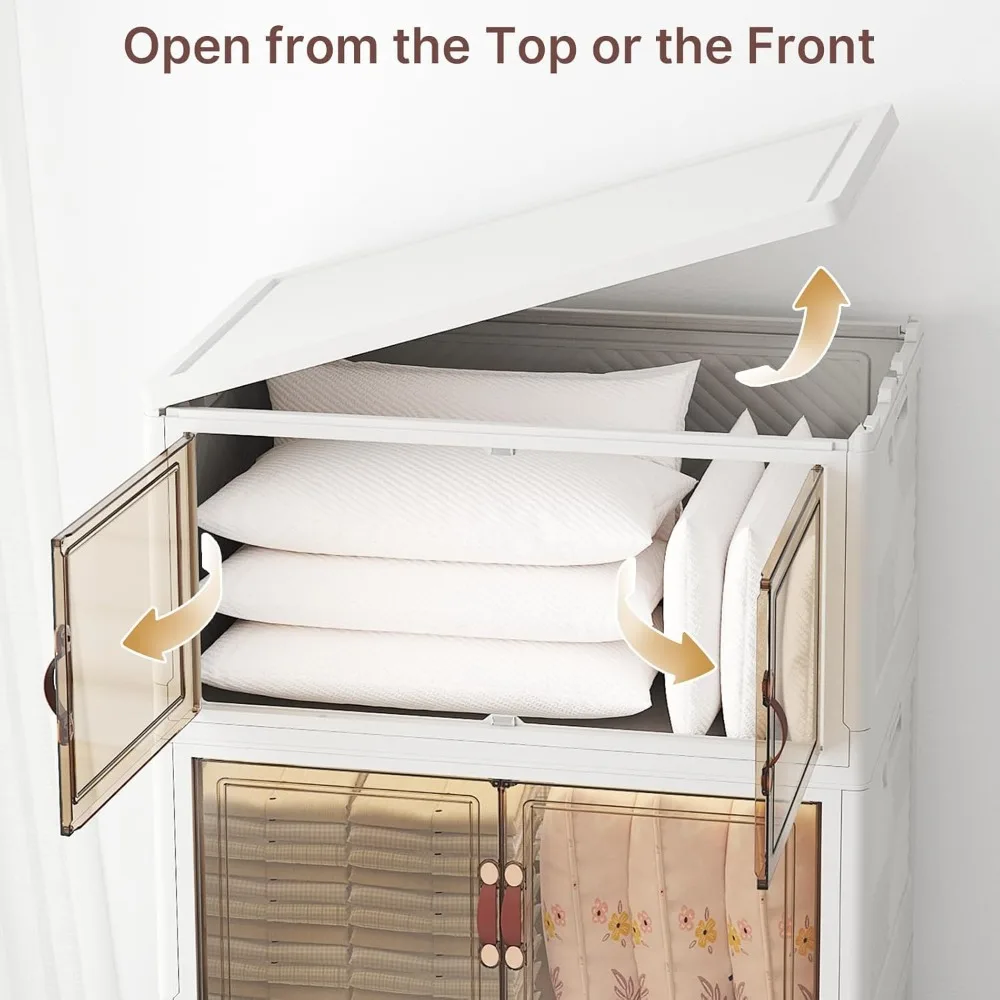 صناديق تخزين قابلة للتكديس ذات سعة كبيرة مع أغطية وعجلات وأبواب، 640-160 كوارت/40 جالون، 4 عبوات من منظمات خزانة قابلة للطي