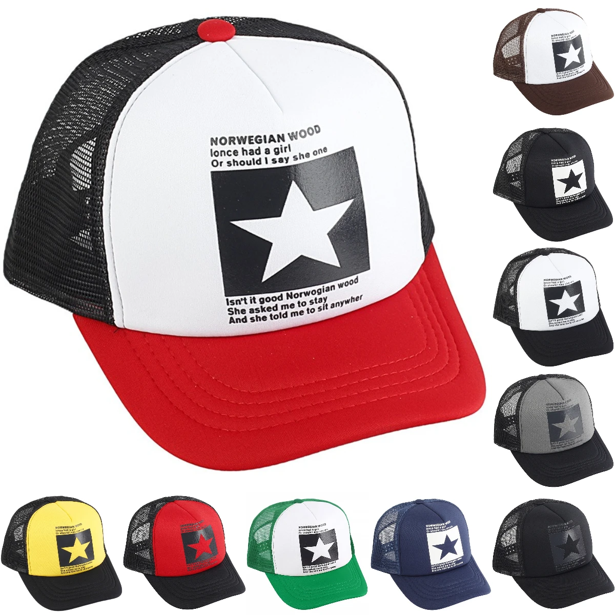 

Pentagram Print Baseball Cap Fashionable Multi-color Peaked Cap Street Hip-hop Trend Hollowed Out Breathable Sunshade Mesh Hat