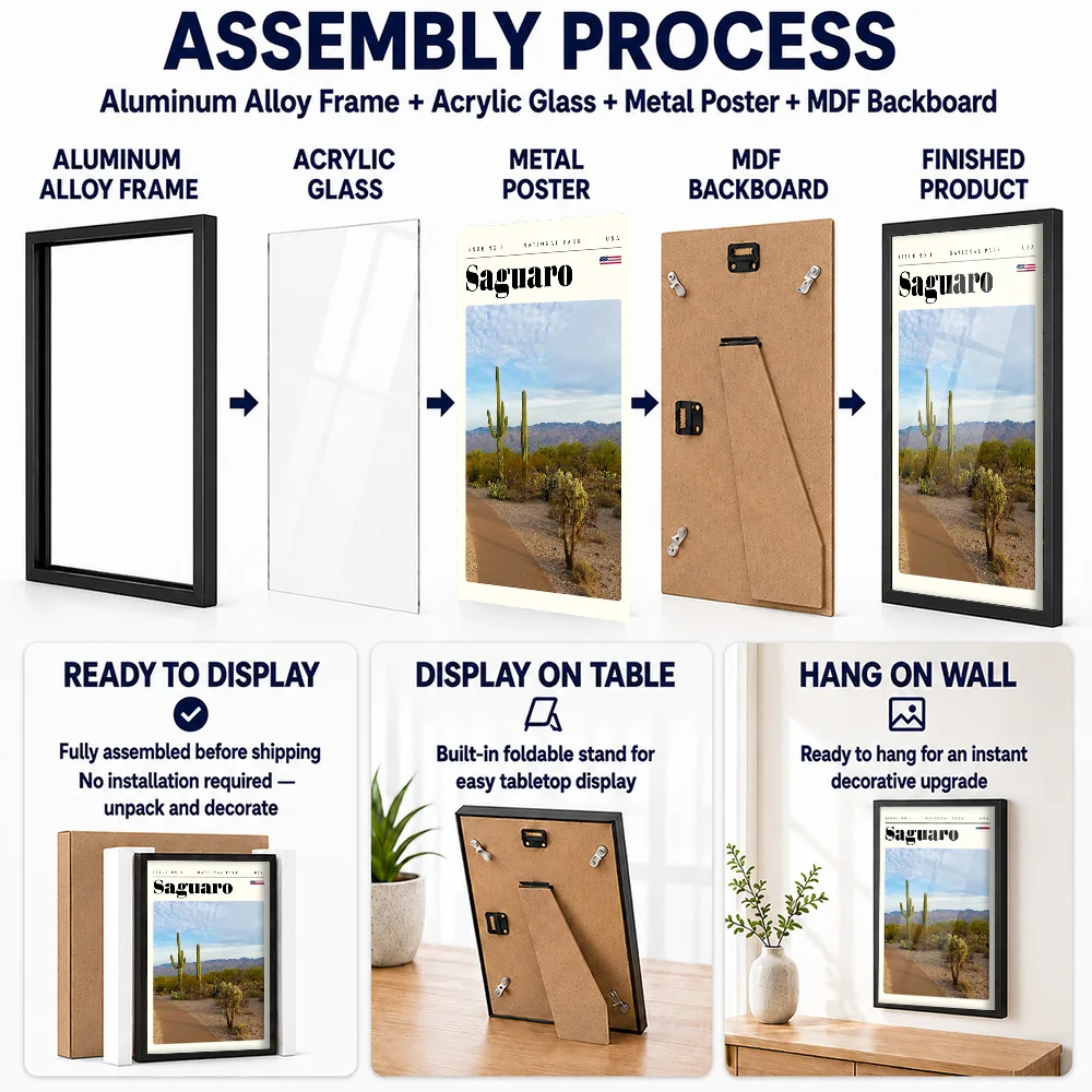 Saguaro National Park Cityscape Metal Poster With Aluminum Alloy Frame Personalized Atlas Design Wall Art For Study Journey Fans