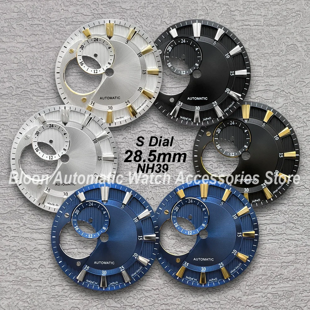 

Циферблат с логотипом S 28,5 мм подходит для механизма NH39, новый стиль, полые аксессуары для модификации часов Sunray