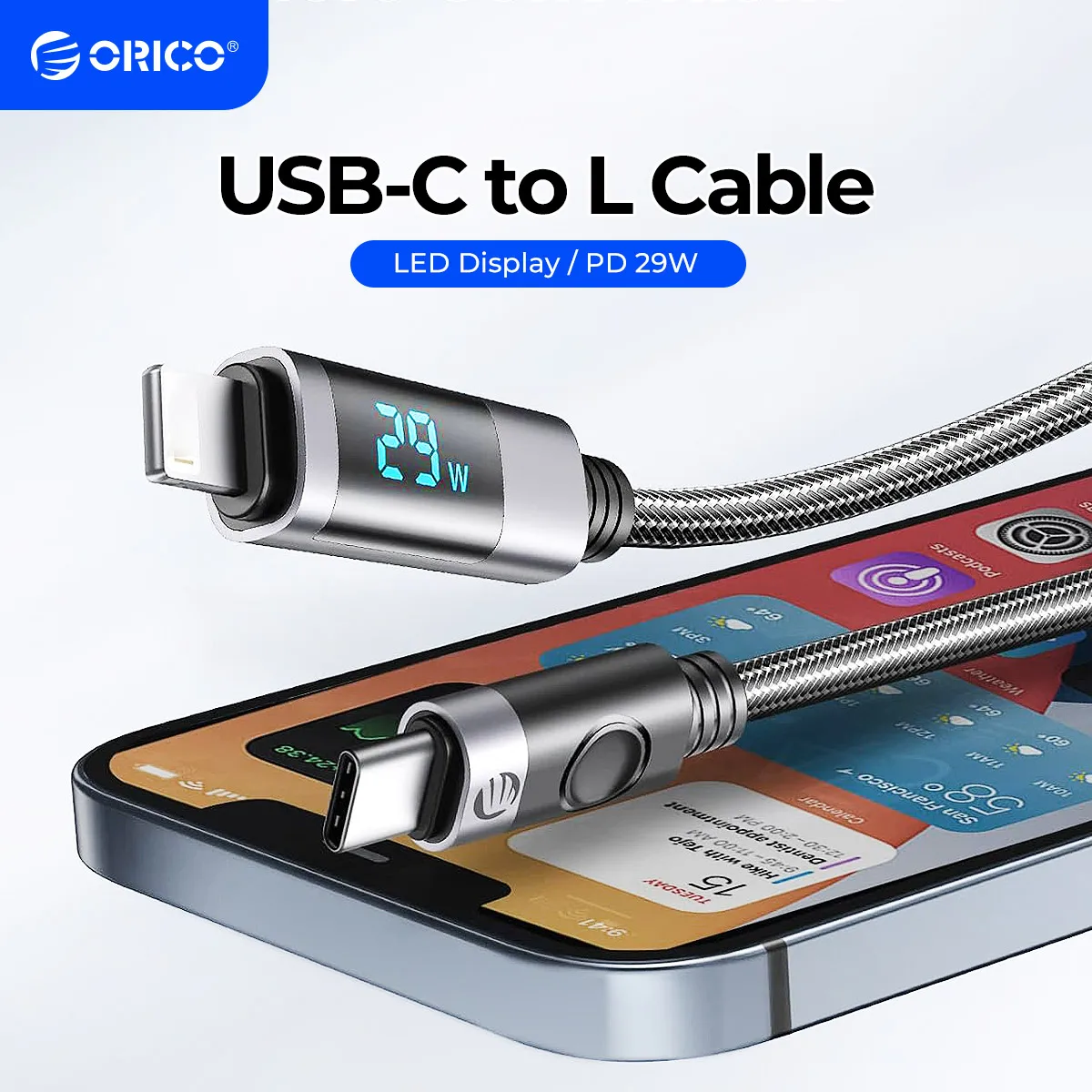 

ORICO USB C Cable for MacBook LED Display USB C Fast Charging for iPhone Charger Type C Cable for iPhone 13 14 Pro Max