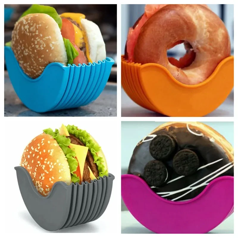 Porta Hamburger retrattile Hamburger scatola fissa Sandwich Burger Clip Rack lavabile in Silicone French Fry Hamburger Sauce