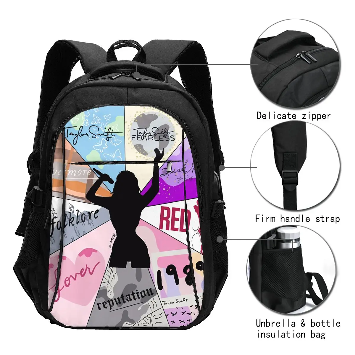 Pop Female Singer Taylors Travel Laptop Backpack, Business Water Resistant Laptop Backpack with USB Charging Port, College Bag