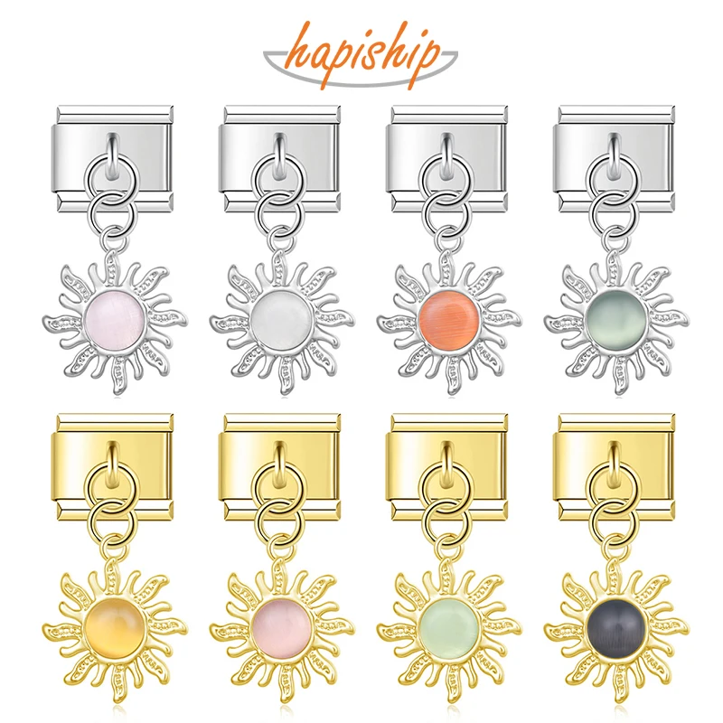 Hapiship 2024 New Women Fashion Sun Charms Italian Links Fit 9mm Bracelet Stainless Steel DIY Making Jewelry Gift DJ1161