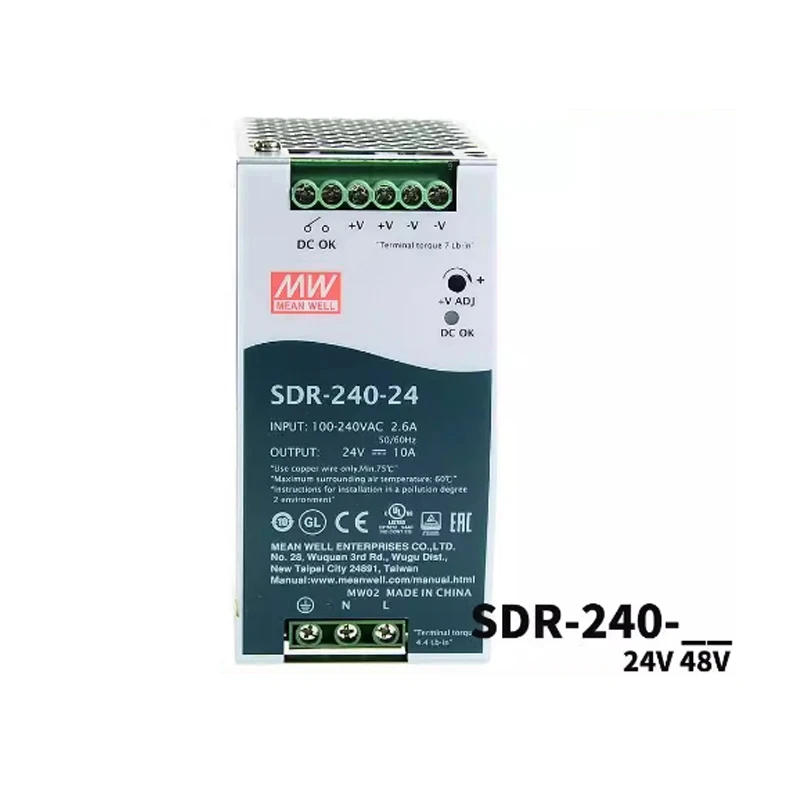 

Taiwan MEAN WELL SDR-240 Series 240W Single Output Industrial DIN RAIL Power Supply With PFC Function SDR-240-24 SDR-240-48