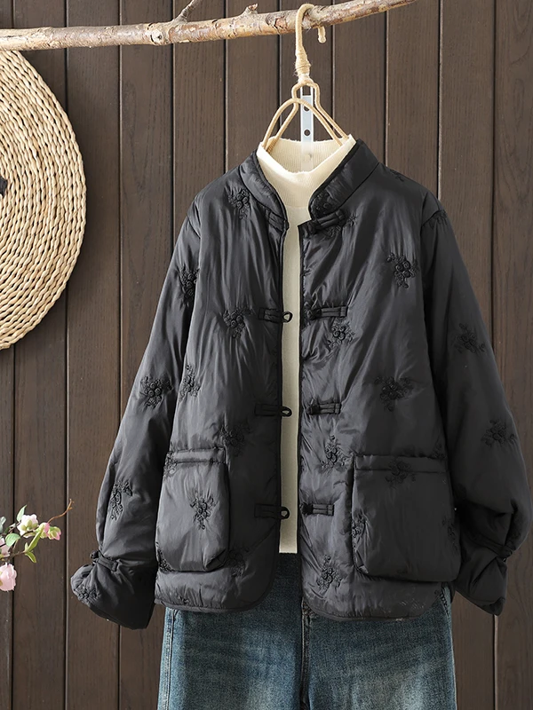 New Chinese Sle Loose Stitched Collar Retro Artistic Ethnic Cotton Jaet Women's Faion Autumn Winter Outerwear Coat