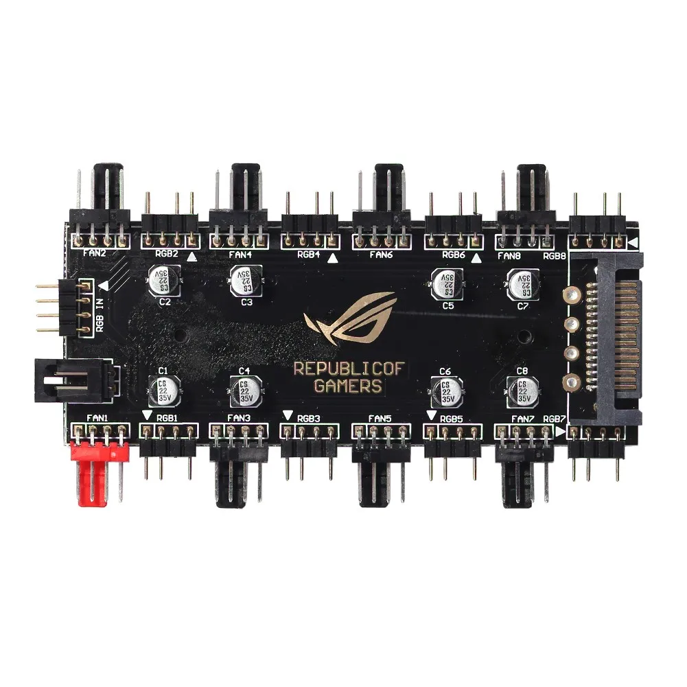 5V/3 Pin ARGB 4 Pin Fan PWM HUB 1 To 8 Multi Way Splitter for PC Motherboard LED Strip Light Control Adapter Powered By SATA/4D