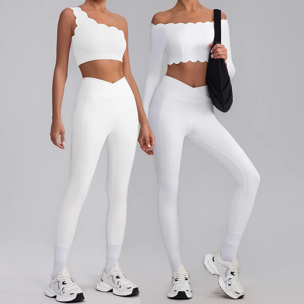 New Yoga Set 2 Pieces Women Tracksuit Sexy Long Sleeve Slim Shirt Workout Top Cross High Waist Leggings Fitness Gym Sports Suits