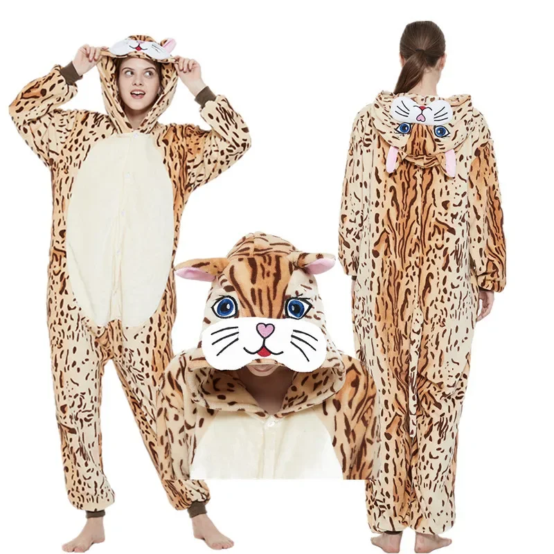 Animal Halloween Cosplay Costume Adult Onesies Kigurumi Jumpsuits Winter Flannel Hooded Homewear Pyjamas Suit Cartoon Pajamas