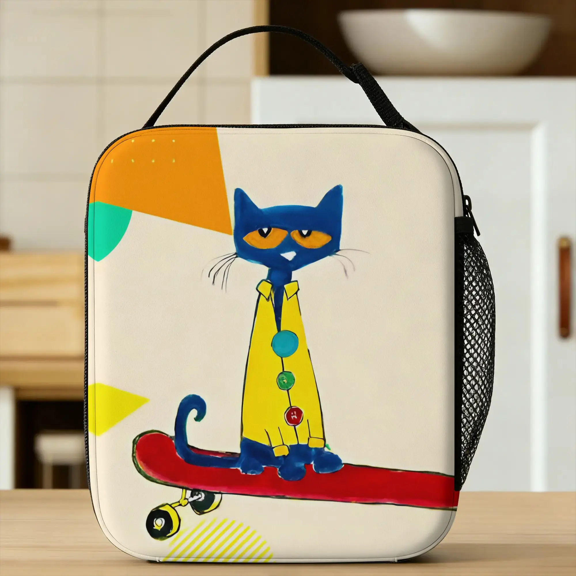 Pete the Cat  Skateboarding Cat Insulated Lunch Bags High Capacity  Meal Container Cooler Bag Tote Lunch Box Work Bento Pouch