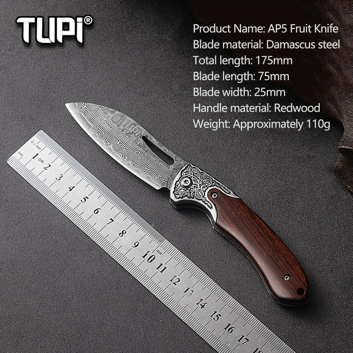 Professional Folding Knife Damascus Pocket Knife Compact Fruit Knife, Multi-purpose Mini Knife for Cutting Fruits and Vegetables