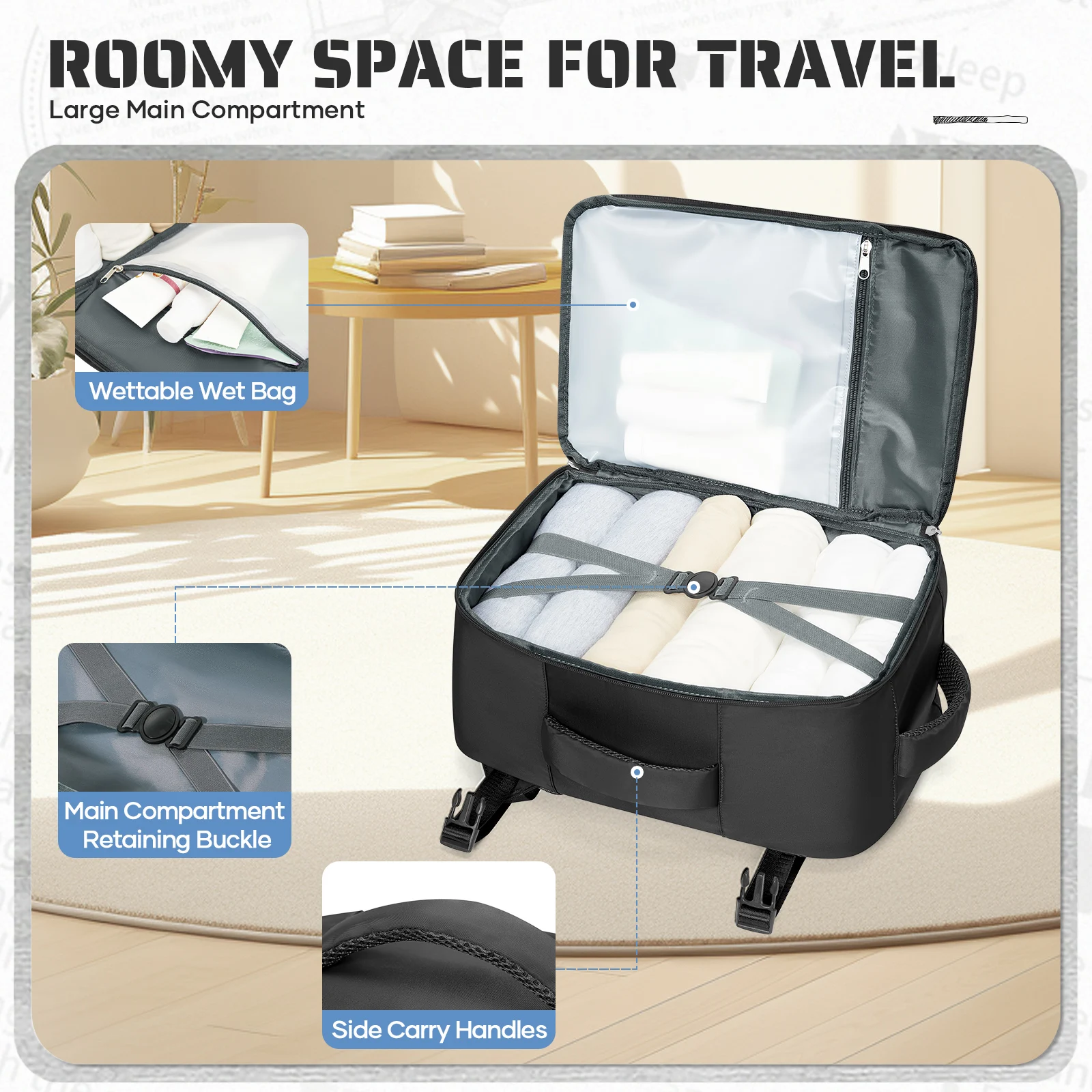 حقيبة ظهر Ryanair Carry on مقاس 40 × 30 × 20 سم حقيبة سفر للكمبيوتر المحمول للأعمال، حقيبة ظهر للسفر للنساء والرجال، حقيبة ظهر مقاومة للماء