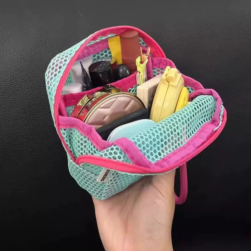 Bright Candy Color Square Mesh Storage Pouch Hand Breathable Mini Cosmetic Bag Earphone Sanitary Napkin Organizer