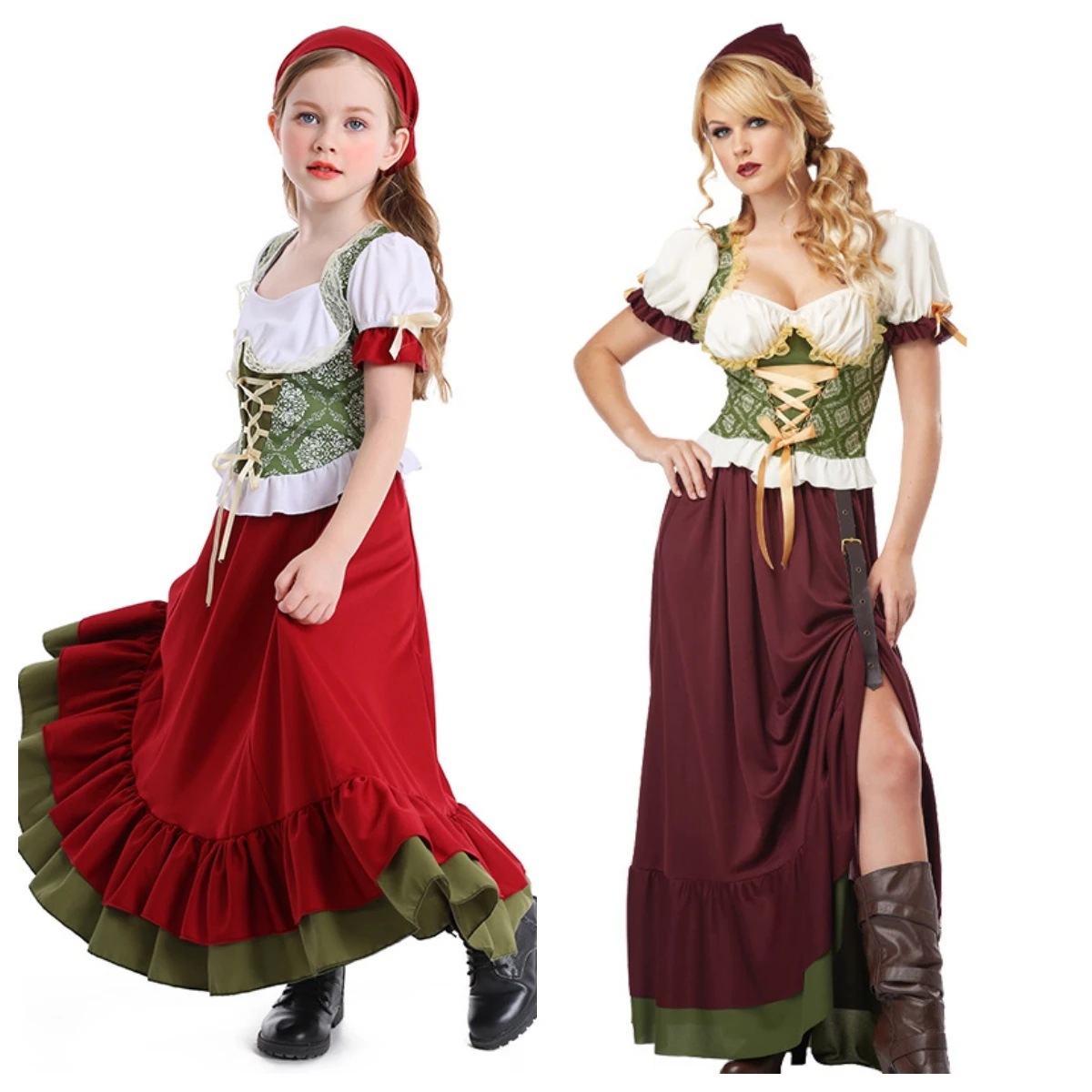 زي خادمة مهرجان البيرة كبير الحجم، ملابس أداء للهالوين، زي فتاة البيرة للأم والطفل، تنورة عرقية للعروض المسرحية #4