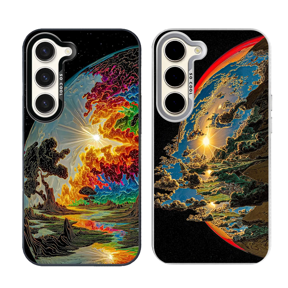 Color Universe Scenery Phone Case Cover for Samsung Galaxy S26 S25 S24 S23 S22 S21 S20 FE Ultra Plus Present Grey Silvery Shell