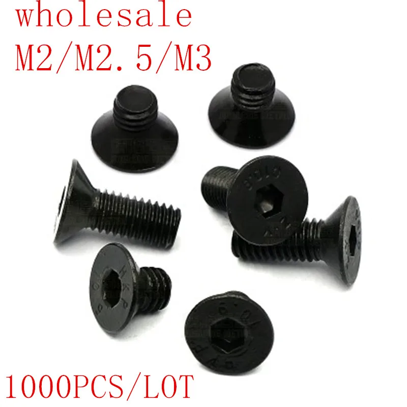 1000pcs Allen Key Head screw DIN7991 M1.6 M2 M2.5 M3 Black hex socket Flat countersunk head screw