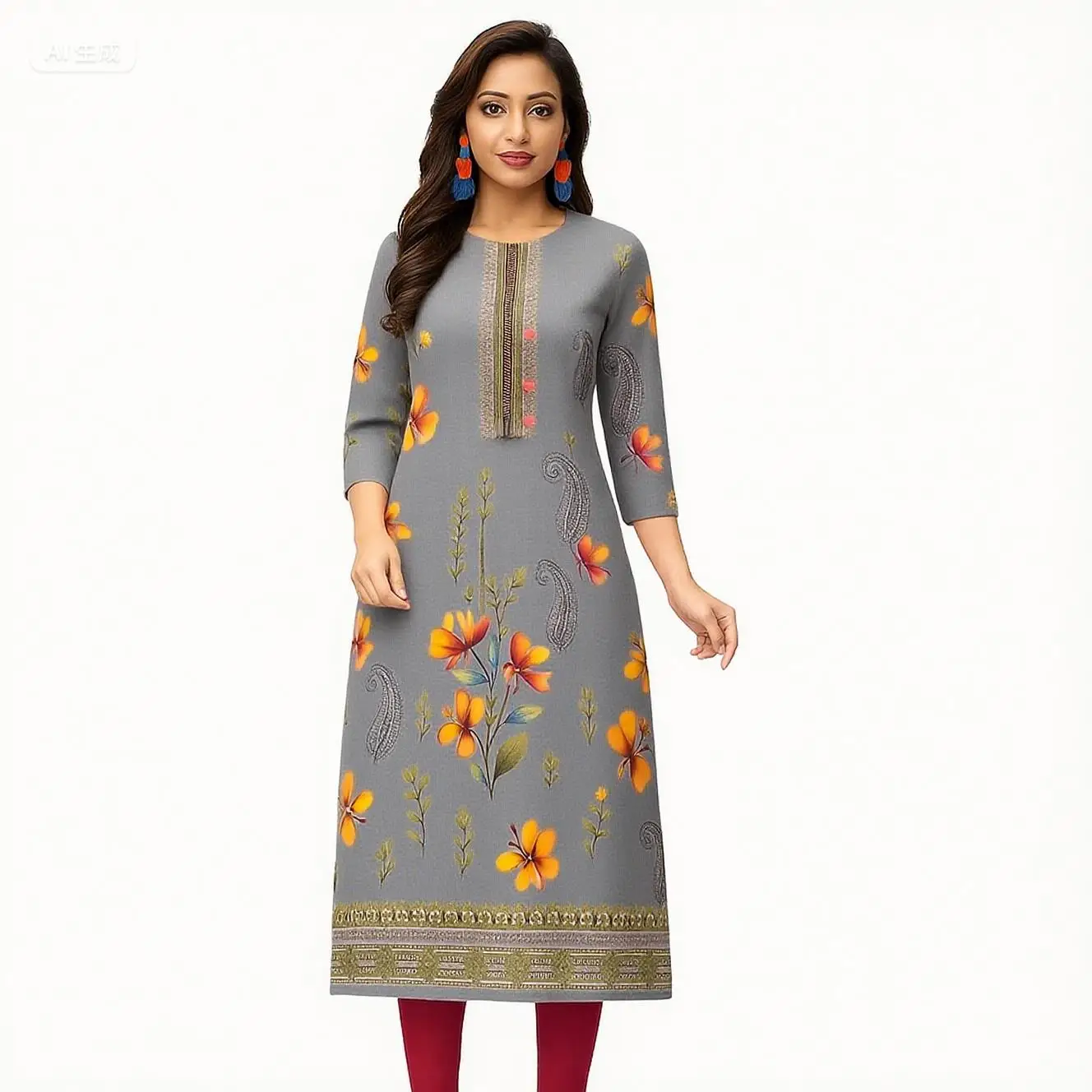 Muslim Dress Kurt Women's Fashionable And Elegant National Style Slit Hem Straight Tube Casual Abito Donna Musulmana Kurtta